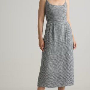 100% European Linen Scoop Neck Midi Dress size SM mini gingham